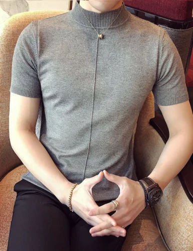 Men's Half Turtleneck Short Sleeve Knit T-Shirt