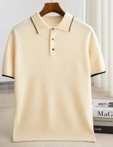 Men's Merino Wool Short Sleeve Polo Sweater