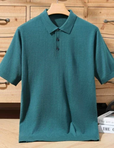 Men's Merino Wool Short Sleeve Knit Polo Shirt
