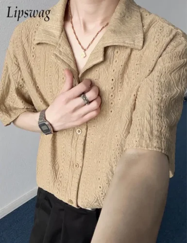 Men's Textured Hollow Out Short Sleeve Shirt