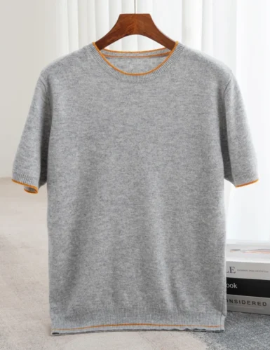 Men's Wool Crew Neck Short Sleeve Knit T-Shirt