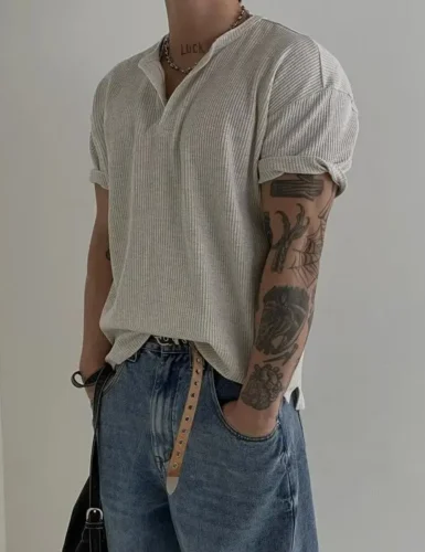 Men's Korean Waffle Short Sleeve T-Shirt
