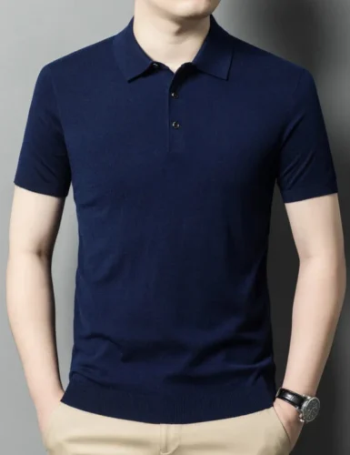 Men's Wool Short Sleeve Knit Polo Shirt