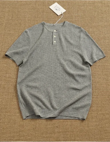 Men's Linen Blend Henley Short Sleeve Knit Shirt